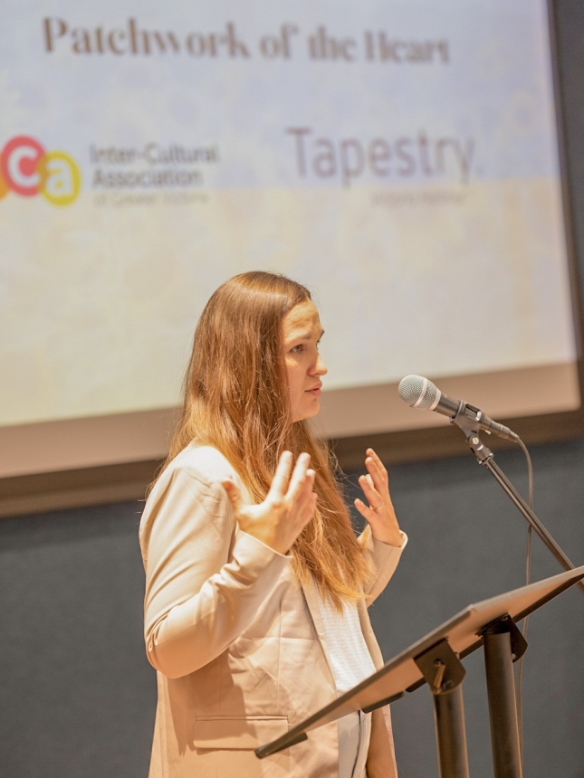 Hanna speaking at Tapestry at Victoria Harbour